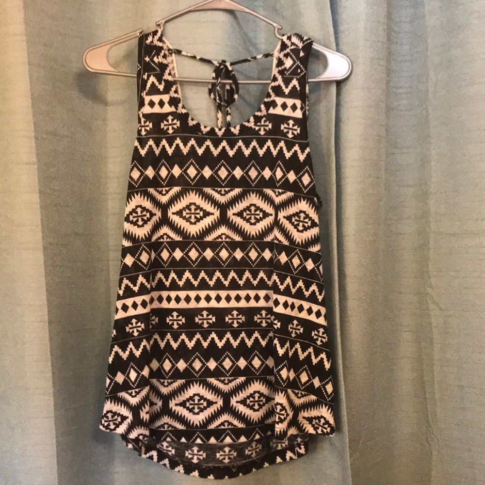 Black and white sheer tribal tank